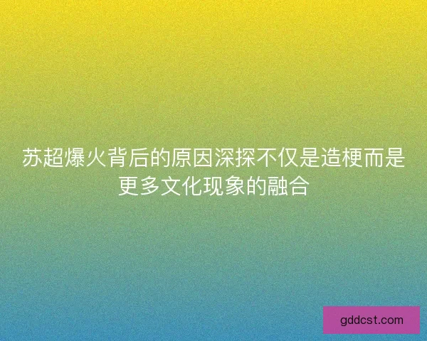 苏超爆火背后的原因深探不仅是造梗而是更多文化现象的融合