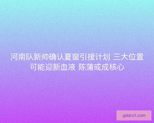 河南队新帅确认夏窗引援计划 三大位置可能迎新血液 陈蒲或成核心